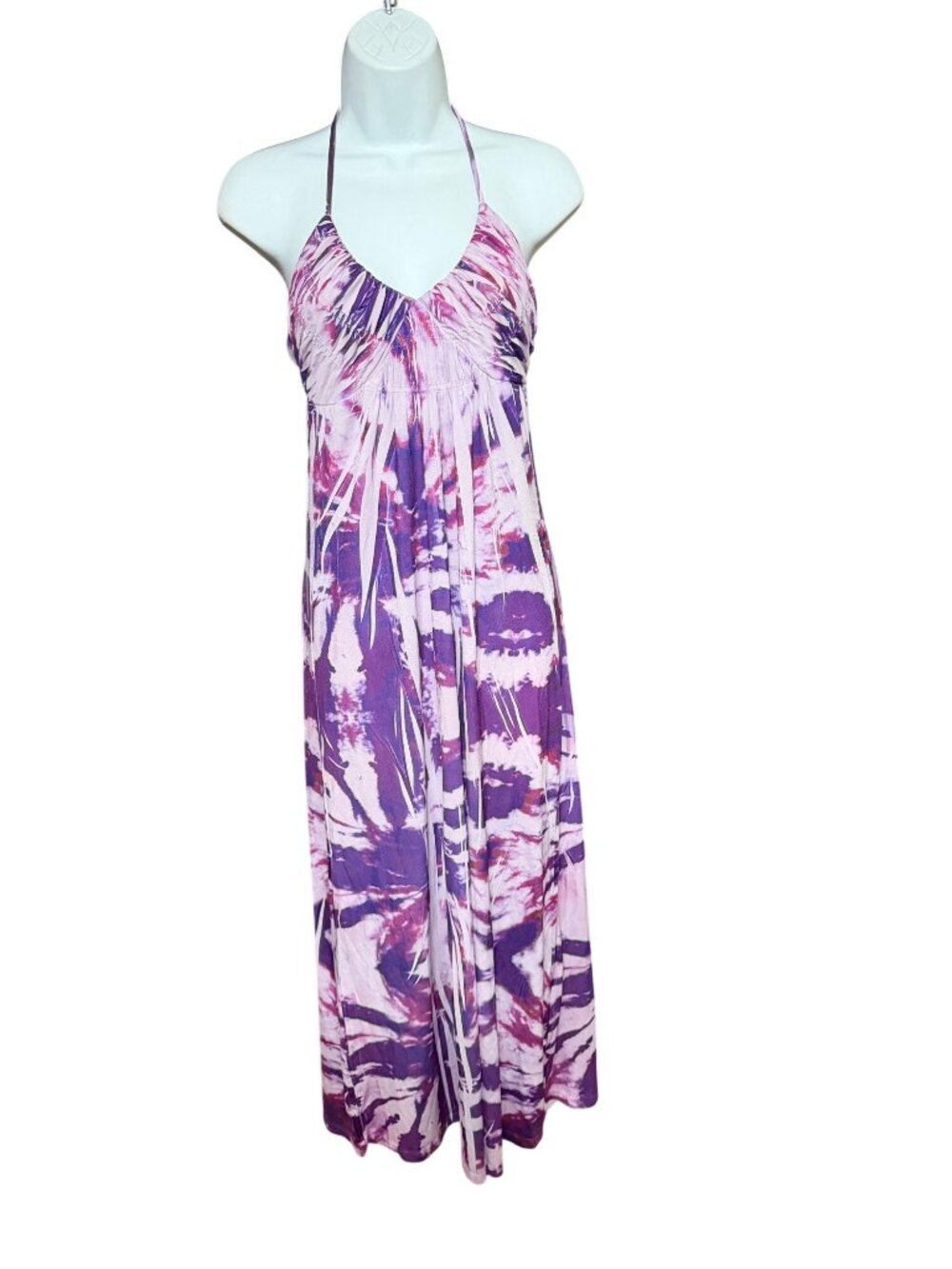 Vintage L8ter Y2K Halter Maxi Dress Purple Pink Abstract Print Size S